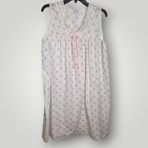 Vintage Coquette Floral Sleeveless Nightgown Pink Lace Bow Detail Size 1X - Picture 1 of 8
